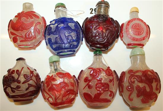 8 carved glass snuff bottles